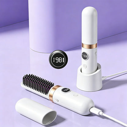 Hair Straightener Brush with Base-White