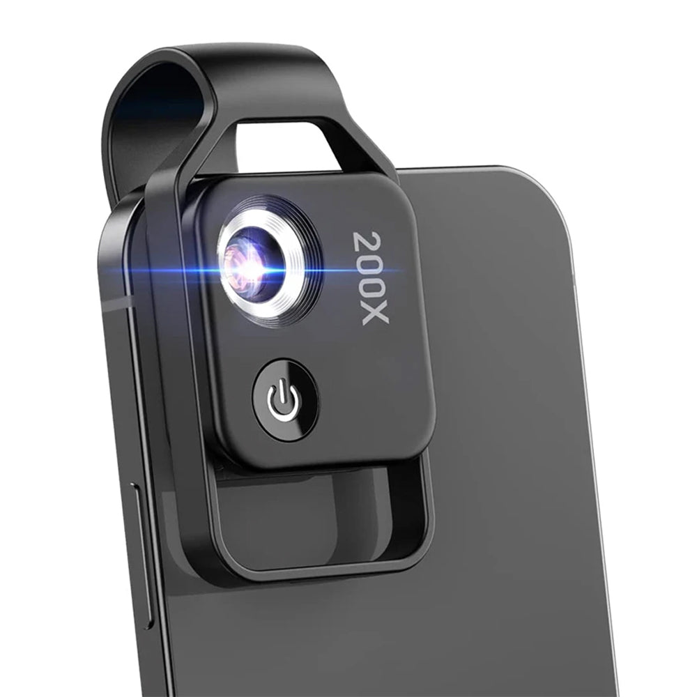 200X Phone Microscope with CPL Lens and LED Light Pocket Microscope for iPhone/Andriod Phone White