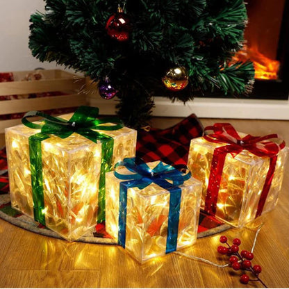 3-Pack 3D Christmas Gift Boxes with LED Lights Holiday Decorations Style 2
