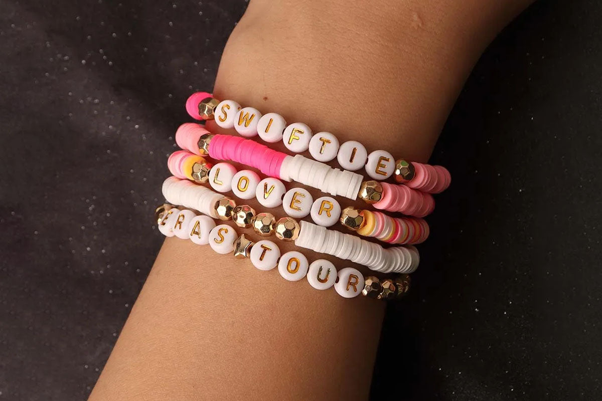 2Pcs Bracelets Set Mid Friendship Inspired Jewelry Gifts For Girls Concert Fans Bracelet-Orange And Pink