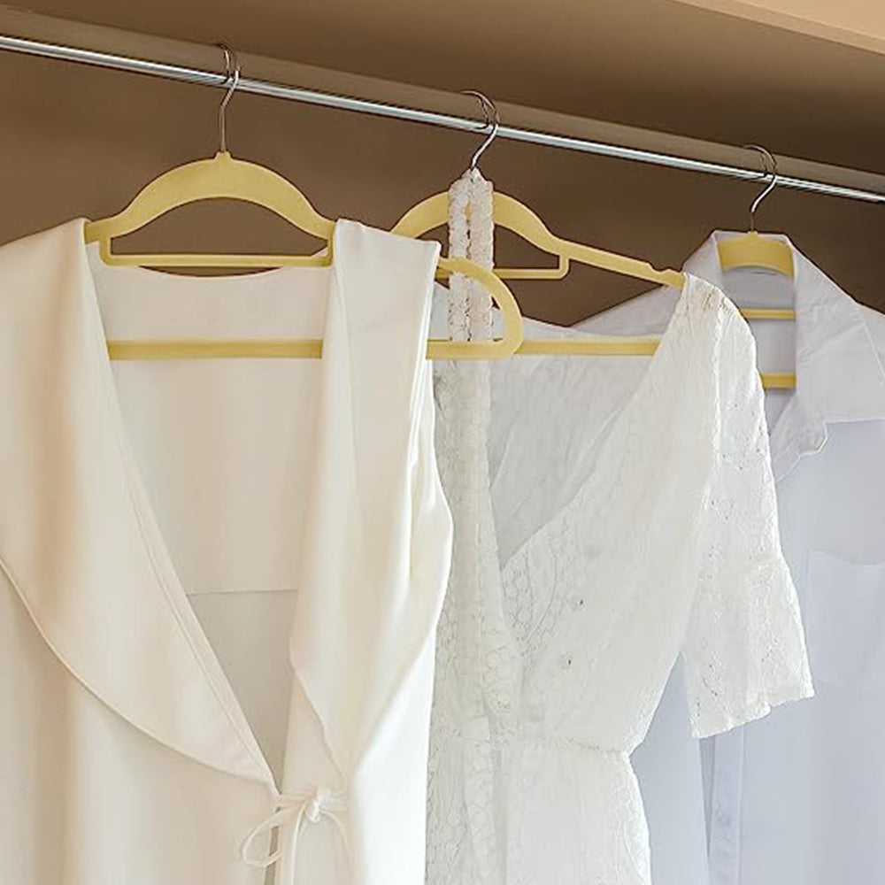 10Pcs Flocked Clothes Hanger Anti-Slip Hanger with 360 Degrees Swivel Hook for Suits Dresses Shirts Beige