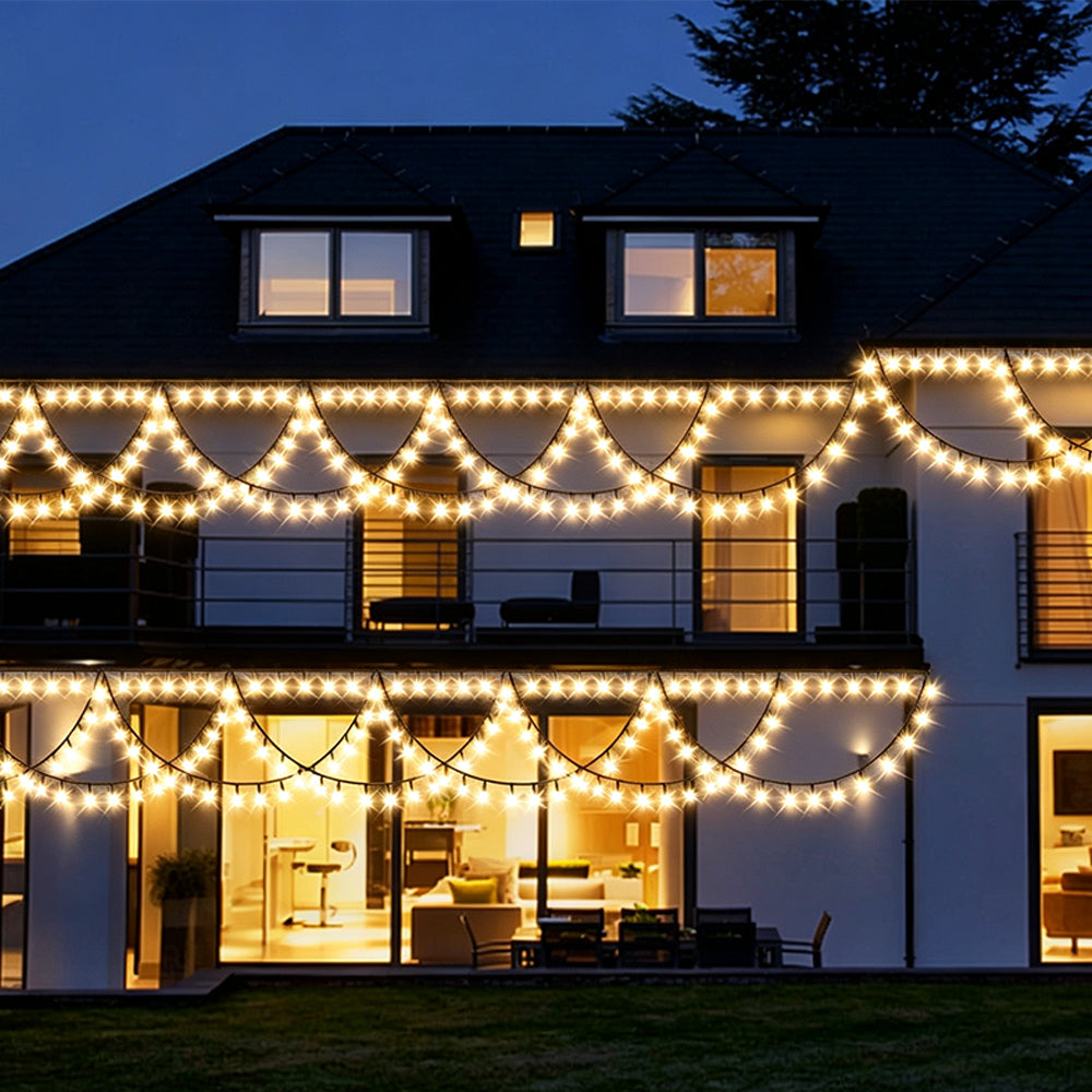 138 LED Eave String Solar Lights with 8 Modes for Christmas - Yellow