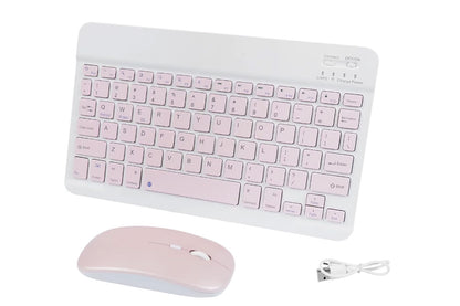 Ultra Slim Portable Wireless Bluetooth Keyboard Mouse Combo for Tablet Laptop -Pink
