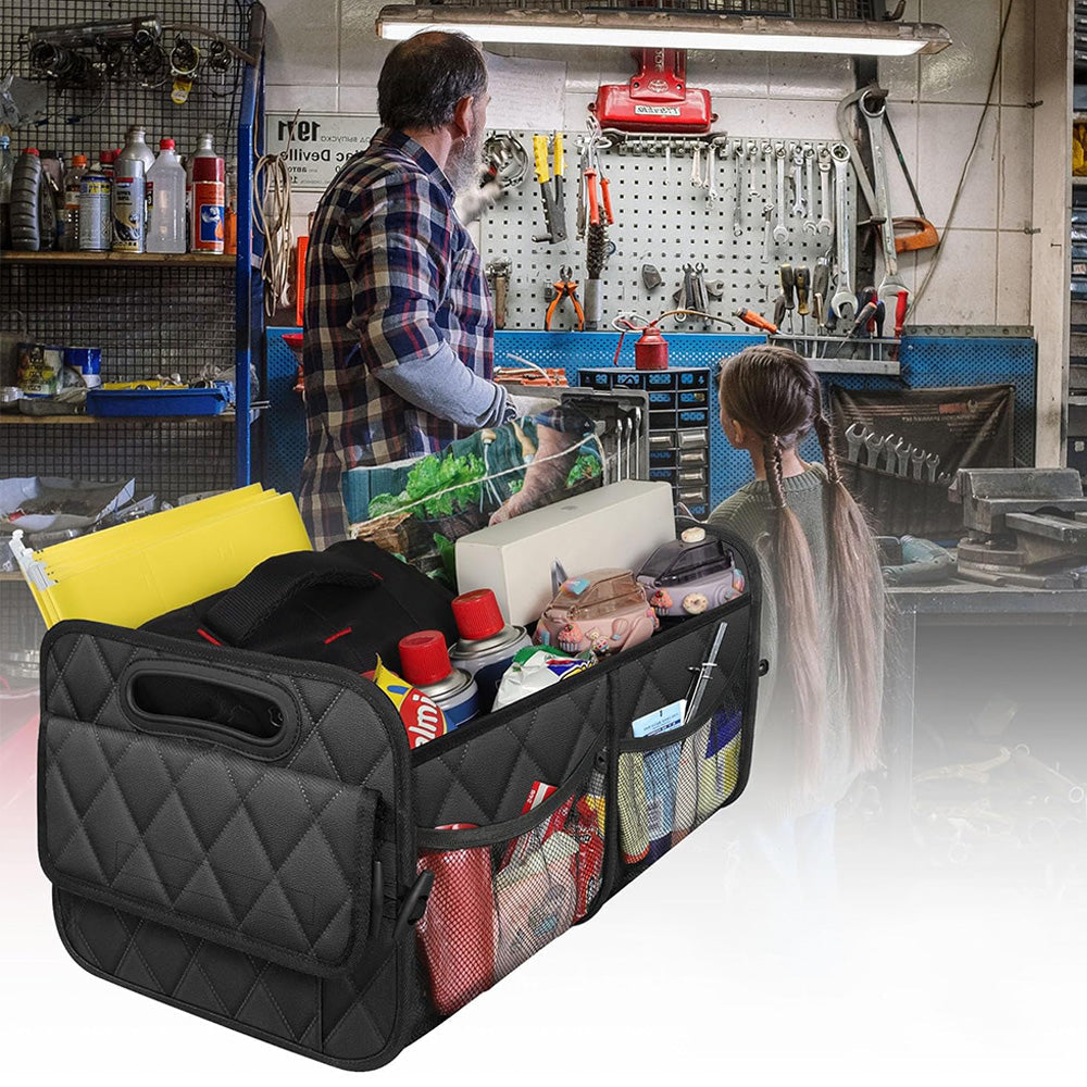 55L Foldable Car Trunk Organzier 6-Pocket Storage Box for Home Car Office Black