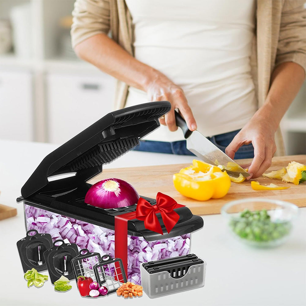 Vegetable Chopper with Container Mandoline Slicer for Kitchen Salad Prep-Black