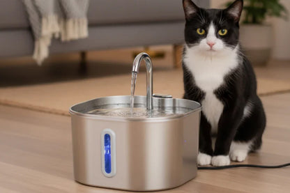 USB 2.2L Stainless Steel Pet Water Fountain - Long Window