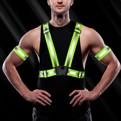 2Pcs Adjustable Reflective Vests and 4 Bands High-Visibility Elastic Gear for Night Running Cycling Green