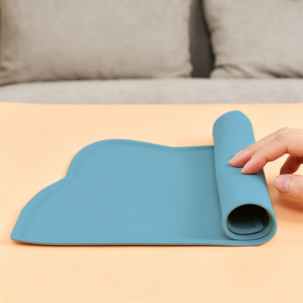 Silicone Pet Feeding Mat with Raised Spill Edge - Blue