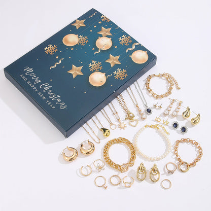 24PCS Christmas Jewelry Advent Calendar with Bracelet Necklace Rings & Earrings Style 1