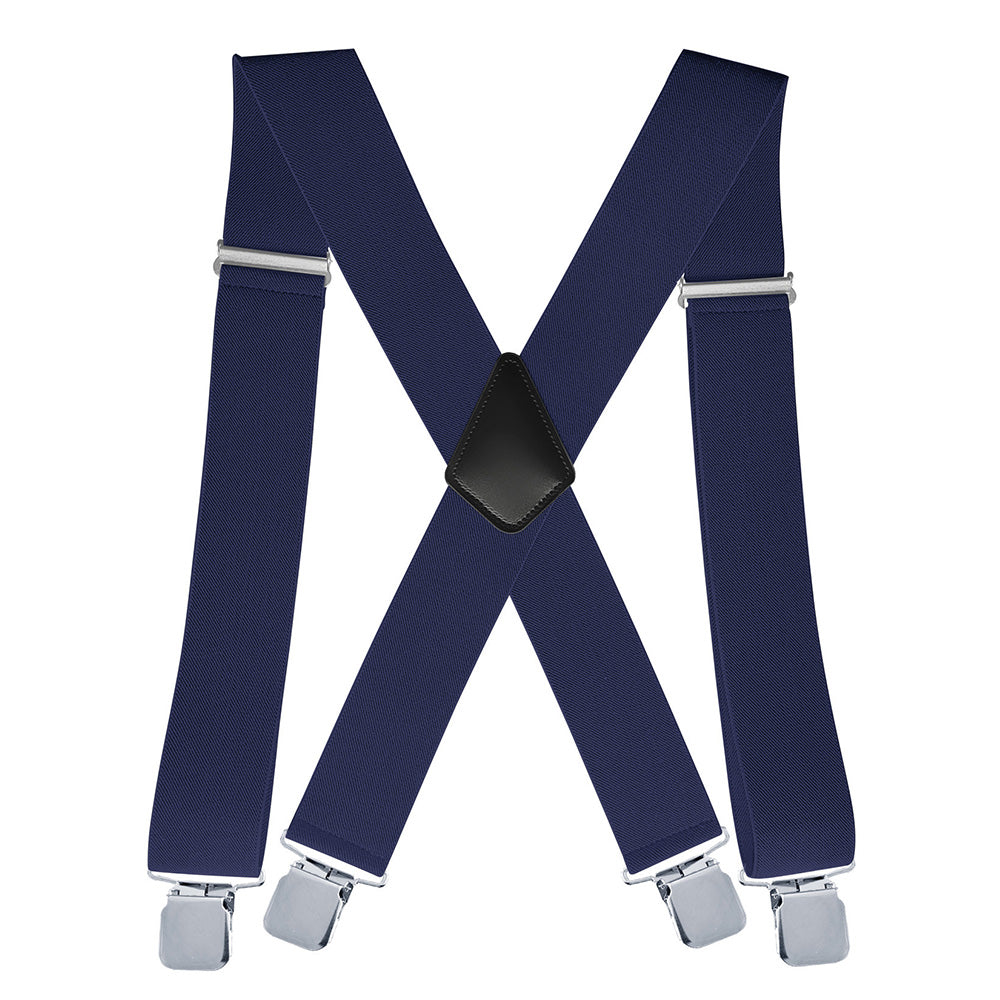 Mens X Back Elastic Suspenders with 4 Metal Clips - Navy