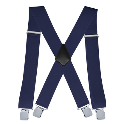Mens X Back Elastic Suspenders with 4 Metal Clips - Navy