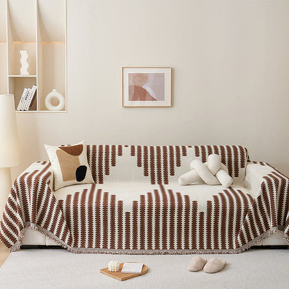 Reversible Sofa Couch Cover Boho Chenille Blanket Coffee