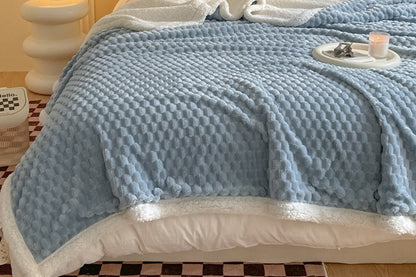 Fluffy Fleece Comforter Soft Warm Winter Jacquard Throw Blanket for Couch Bed -Blue