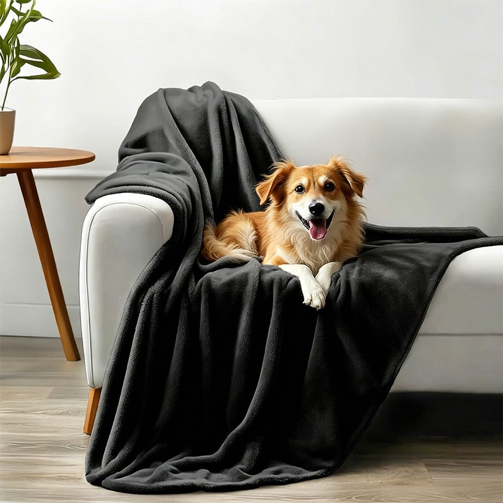 Water-Resistant Reversible Flannel Blanket-Black