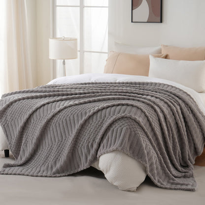 Soft Fluffy Fleece Throw Blanket for Sofa Couch Bed Living Room All Season Cozy-Grey