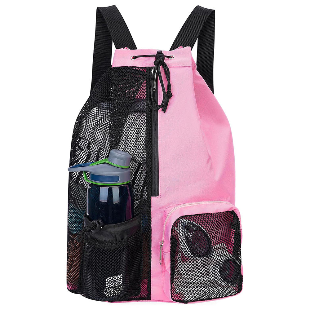 Drawstring Swim Bag Mesh Backpack with Wet Pocket for Swimming  Gym Workout Pink