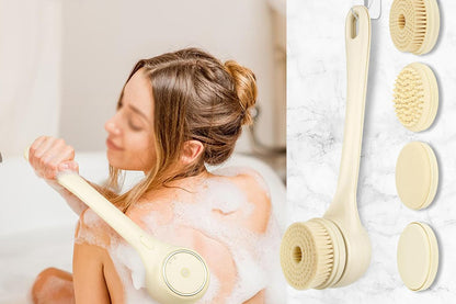 5 in 1 Electric Body Back Scrubber Dual Handle Bath Brush for Shower Exfoliating-Beige