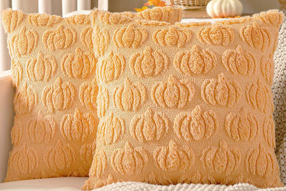 Fall Pillow Covers Halloween Pumpkins Faux Fur Pillowcase for Chair Sofa-Orange