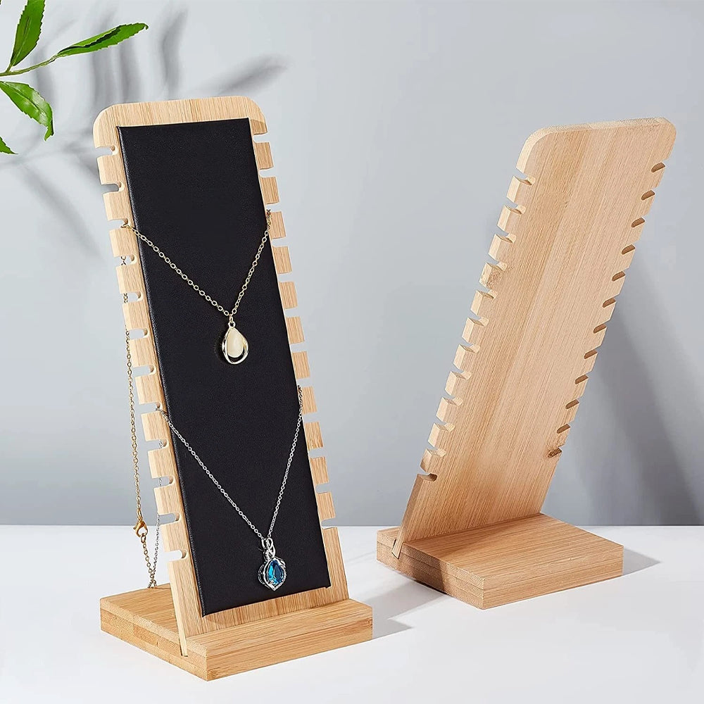 Bamboo Necklace Display Stand for Vendor-Black Leather