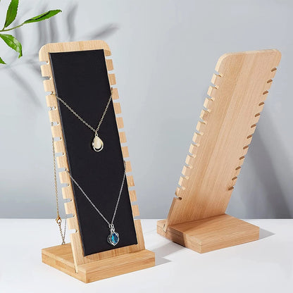Bamboo Necklace Display Stand for Vendor-Black Leather
