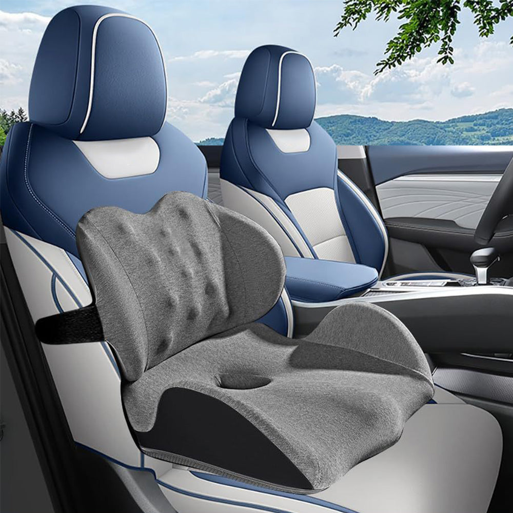 Memory Foam Seat Cushion Lumbar Support Pillow Chair Pad for Office Car-Grey