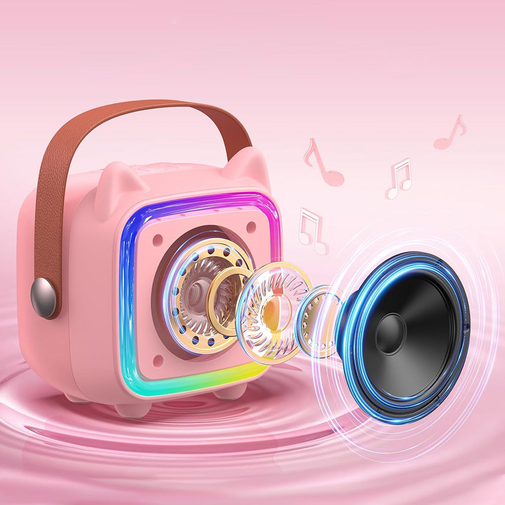 Mini Karaoke Machine with Single Microphone Portable Bluetooth Speaker Pink