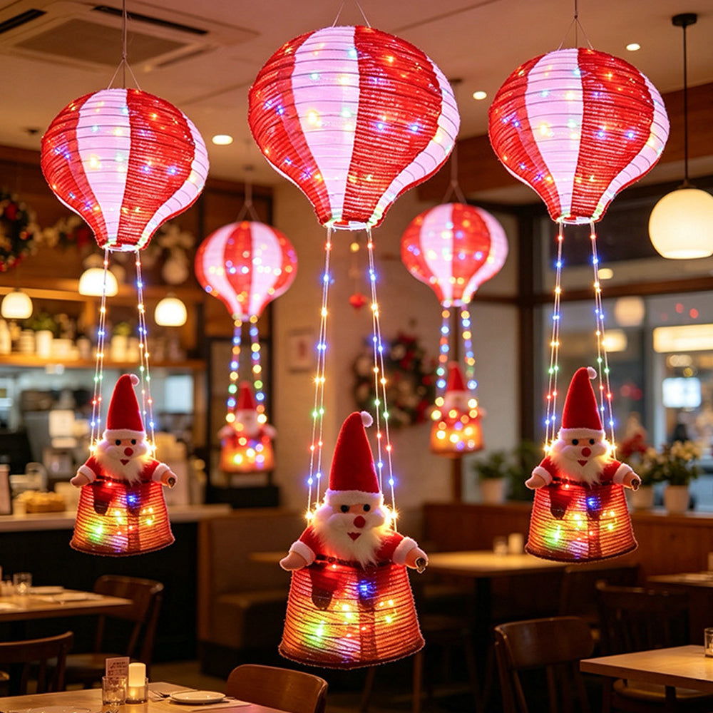 Christmas Santa Claus Hot Air Balloon with Light String - Colorful Light
