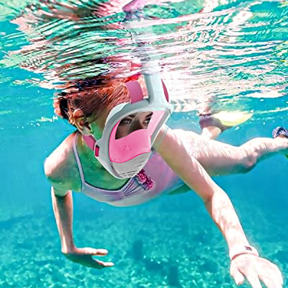 Full Face Snorkel Mask with Camera Mount  Anti-Leak Swimming Diving Mask with Waterproof Pouch Bags Pink