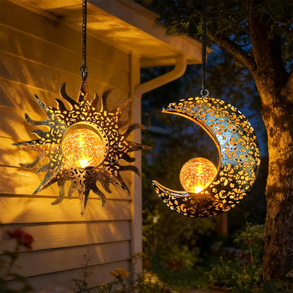 Solar Lights Sun Cracked Glass Lantern- Moon
