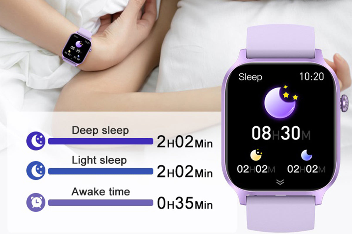Smart Watch 1.85-Inch Fitness Watch with Heart Rate Sleep Monitor Blood Oxygen Blood Pressure Activity Tracker-Purple