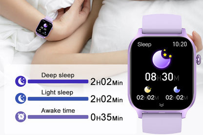 Smart Watch 1.85-Inch Fitness Watch with Heart Rate Sleep Monitor Blood Oxygen Blood Pressure Activity Tracker-Purple