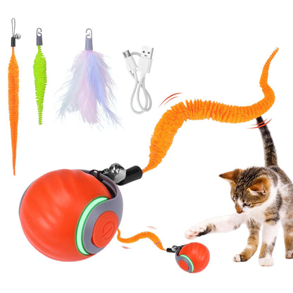 Interactive Cat Toy Ball Automatic Cat Toys Indoor Cats with 3 Tails -Orange