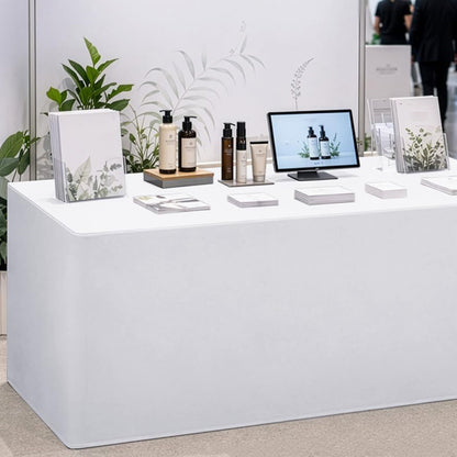 6 ft Fitted Polyester Table Cover with Skirt for Conferences and Trade Shows - White