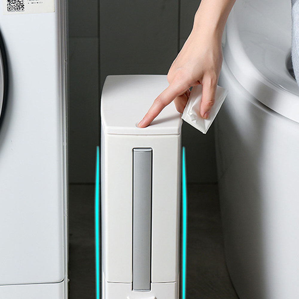 2-in-1 Slim Trash Can and Toilet Brush Set Bathroom Garbage Bin Wastebasket with Lid White