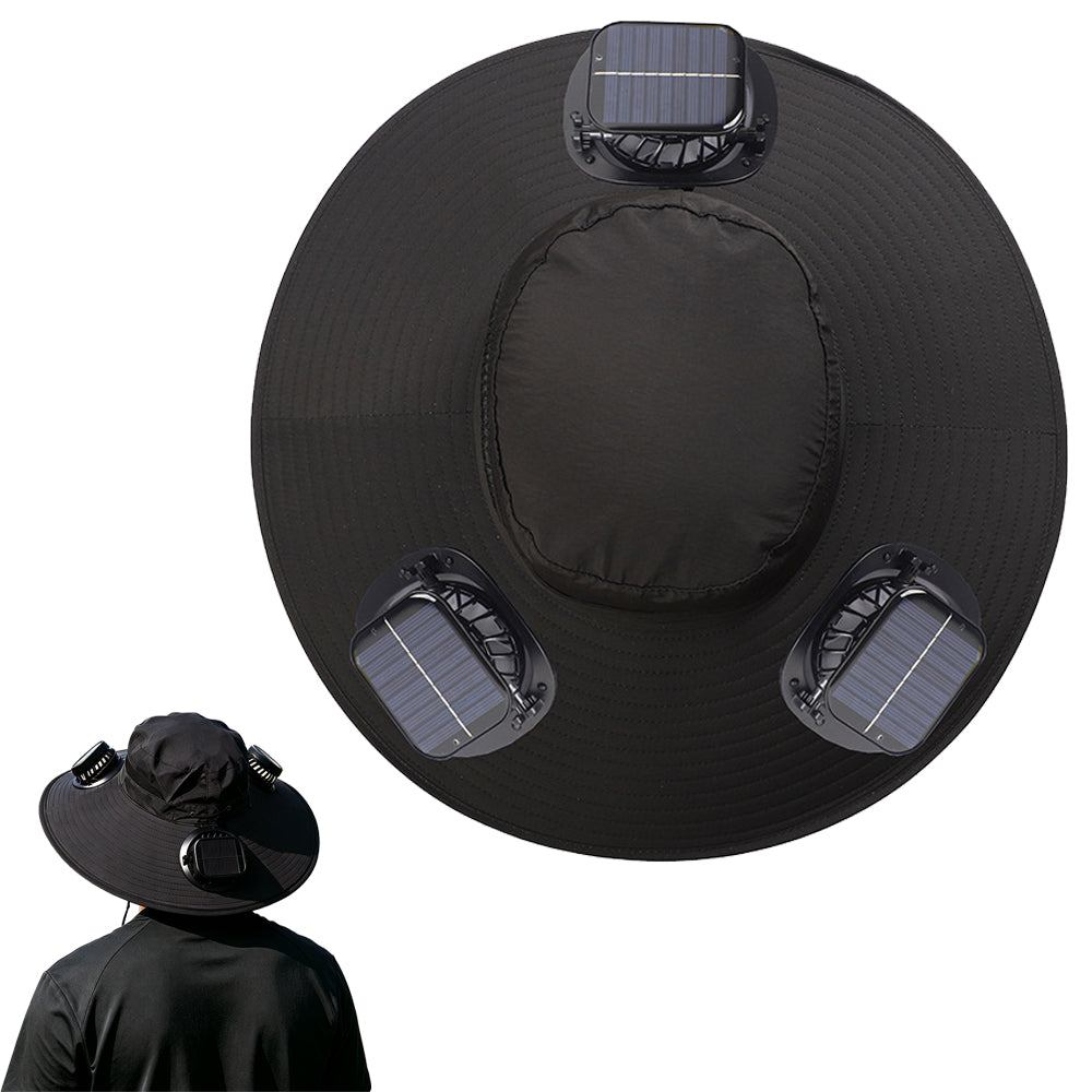 Solar Fan Hat with 3 Fans and USB Charging Cooling Hat - Black