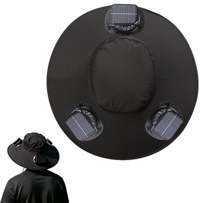 Solar Fan Hat with 3 Fans and USB Charging Cooling Hat - Black