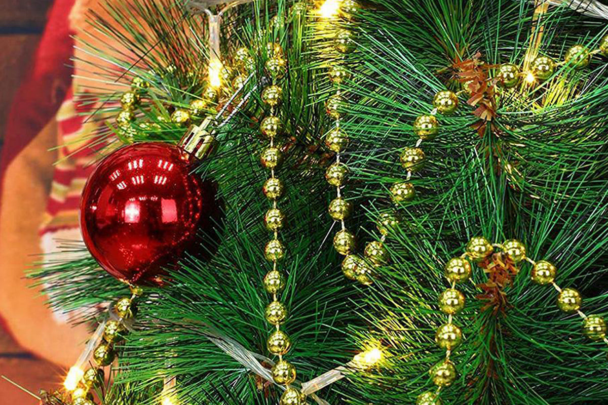 2Pcs DIY Decor Christmas Tree Artificial Pearls Chain Plastic Bead Roll String-Gold