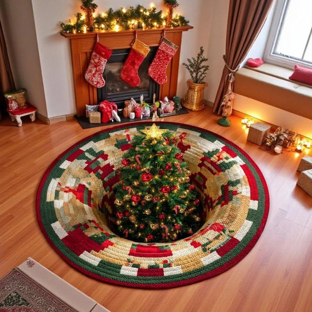 3D Quilted Christmas Polyester Velvet Floor Mat - Christmas Tree
