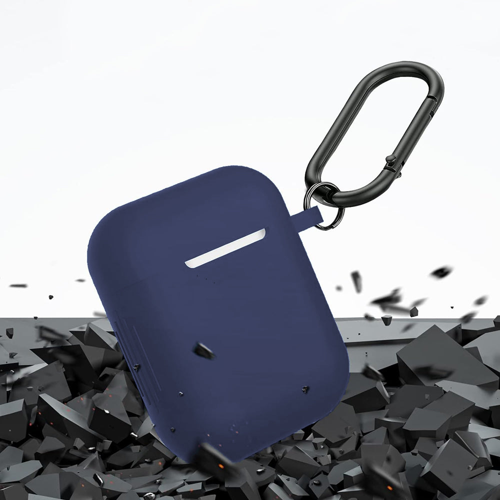 For Airpods 2nd and 1st Generation Silicone Protective Case Cover with Cleaner Kit and Keychain Blue