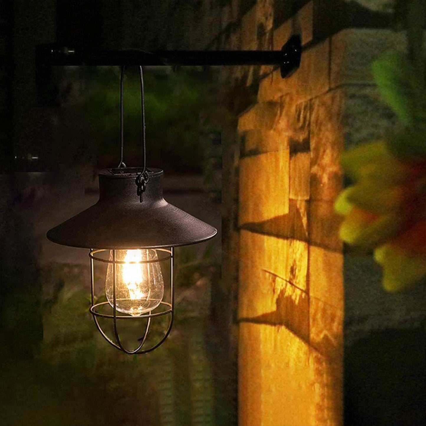 Solar Lantern Outdoor Hanging Light with Shepherd Hook Retro Stake Lights -Brown
