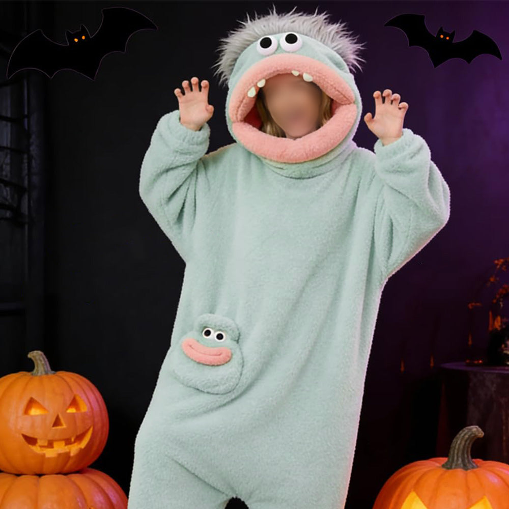 Plush Monster Onesie Pajamas Soft Funny Cartoon Costume Loungewear-Blue