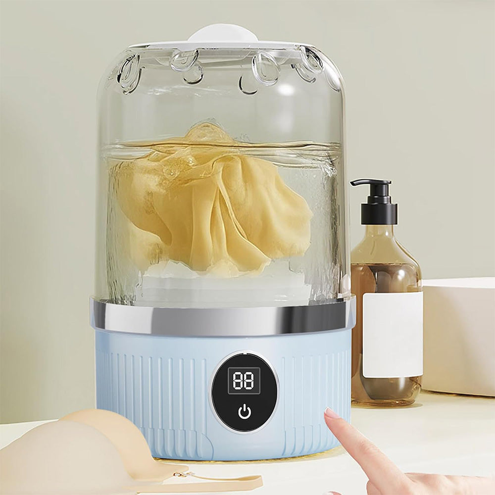 Portable Mini Washing Machine Rechargeable Small Clothes Washer for Travel Use-Blue