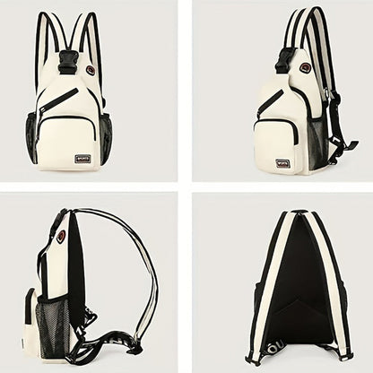 Water-resistant Travel Chest Pack Outdoor Shoulder Sling Bag Crossbody Bag with Earphone Hole White