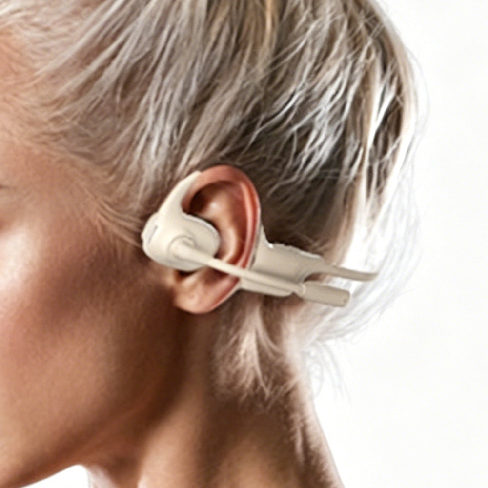Open Ear Air Conduction Bluetooth Headphones with Noise Canceling Mic for Sports- Apricot