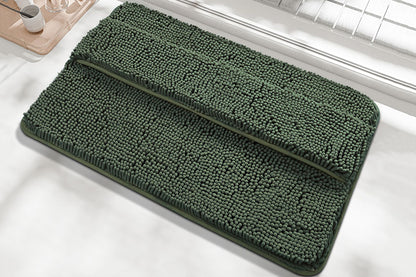 Two Layers Bath Mat 40x60cm Thick Soft Absorbent Chenille Bath Rug Mat-Green