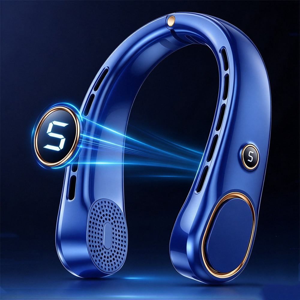 Wearable Bladeless Neck Fan 5 Speed Levels Portable Fan - Blue
