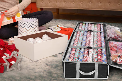 Wrapping Paper Storage Container Gift Wrap Organizer for Ribbon Accessories -Black