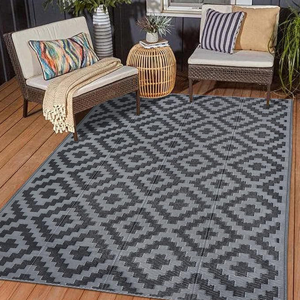 Camping Mat Outdoor Woven Mat Waterproof Reversible Picnic Rug for Beach Tent-Grey
