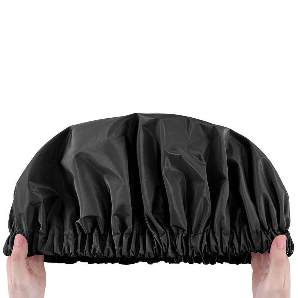 Water-Resistant Double-Layer Shower Cap - Black
