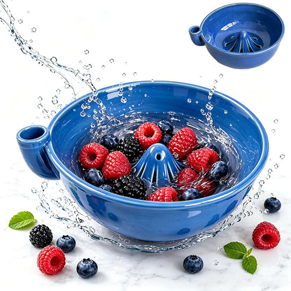 Ceramic Swirl Colander Bowl for Washing Draining and Serving - Blue